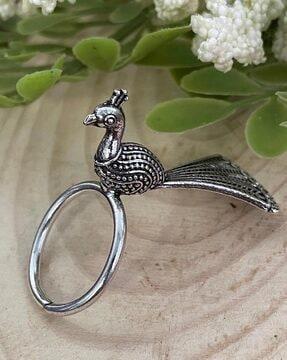 women silver-plated peacock cocktail ring