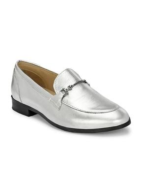 women slip-on moccasins with metal accent