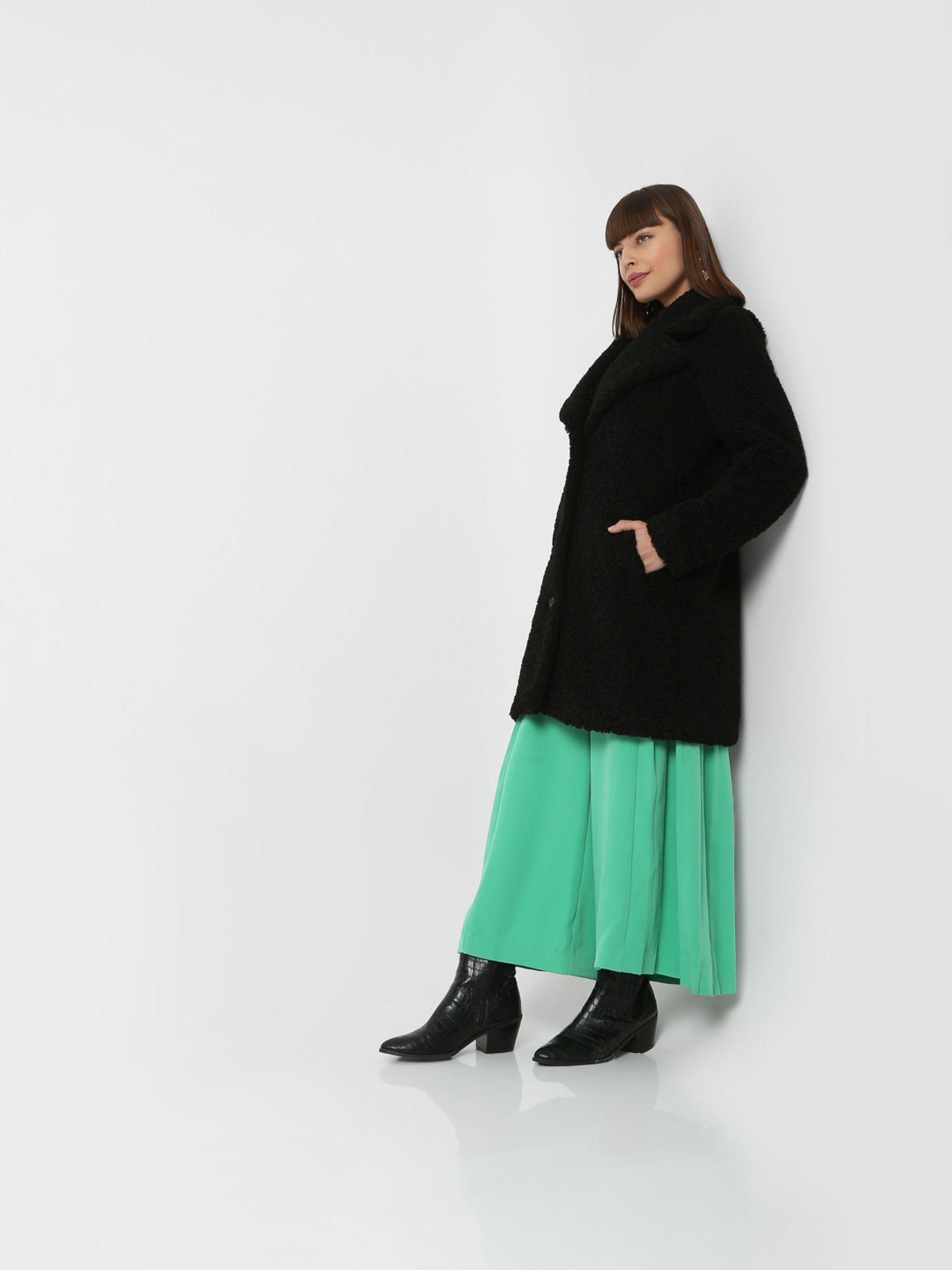 women solid black coat