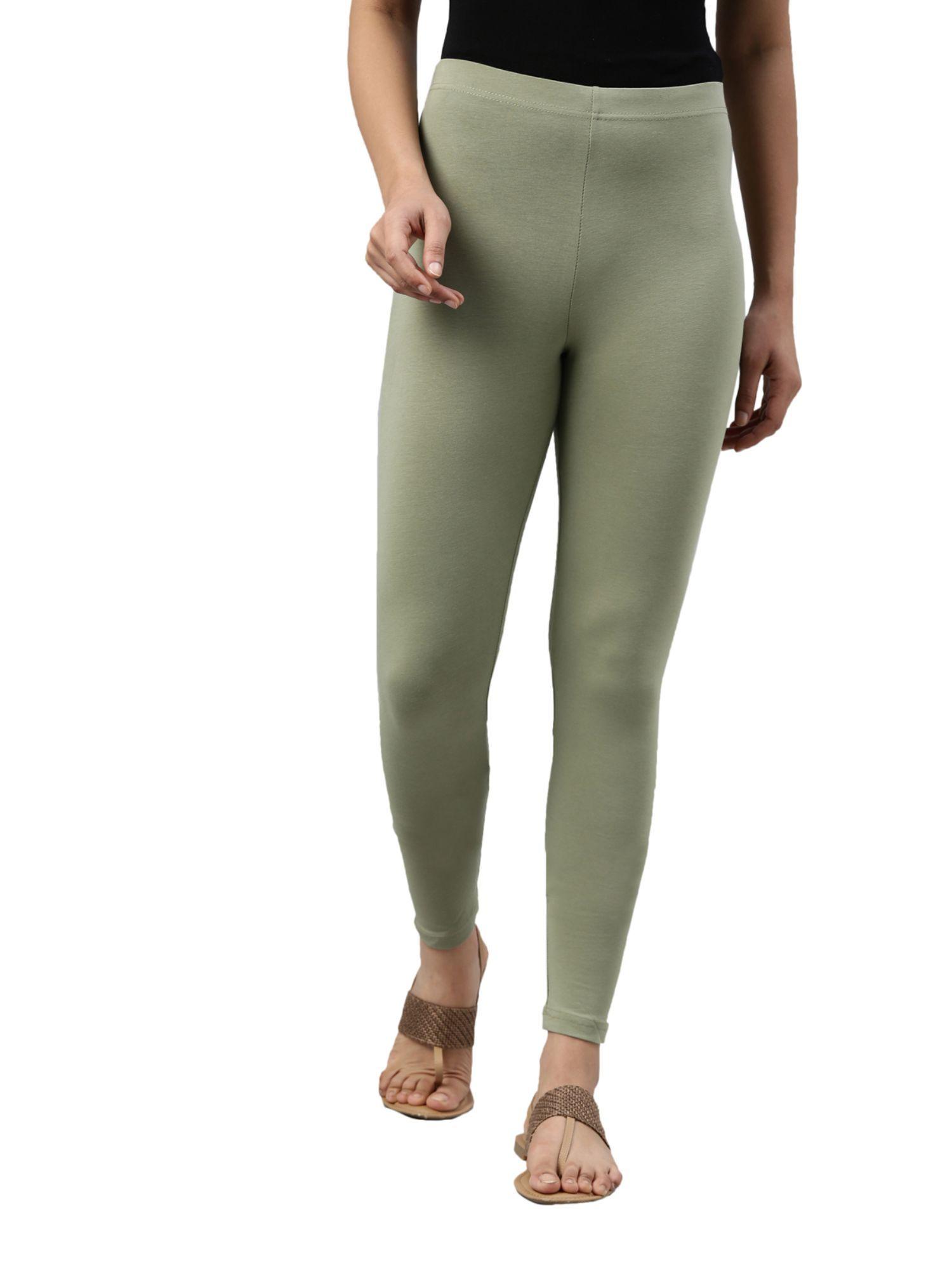 women solid dusty green slim fit ankle length leggings - tall