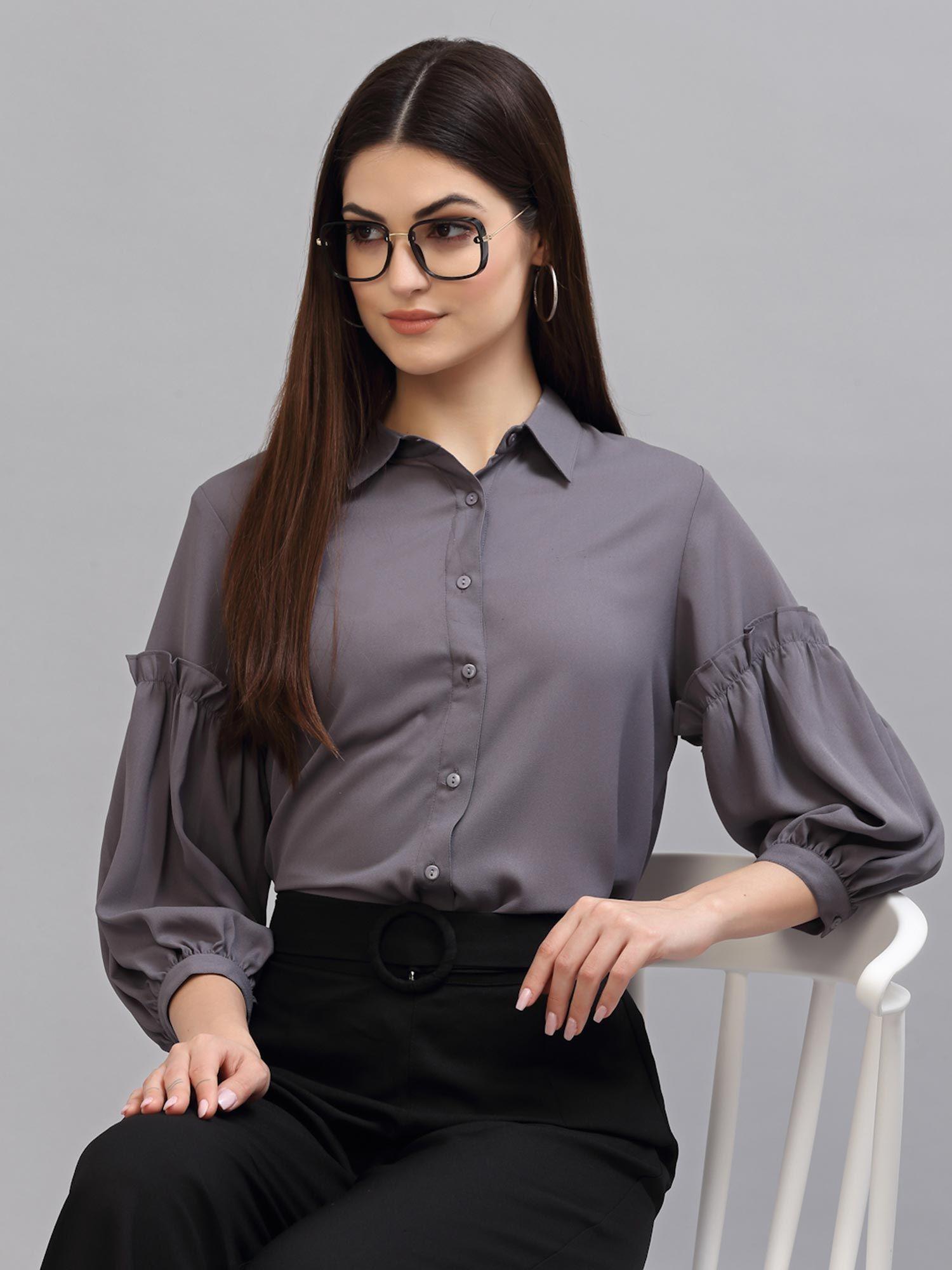 women solid grey polymoss regular formal shirt