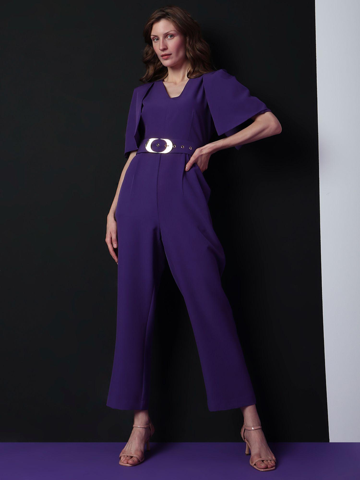 women solid purple jumpsuit