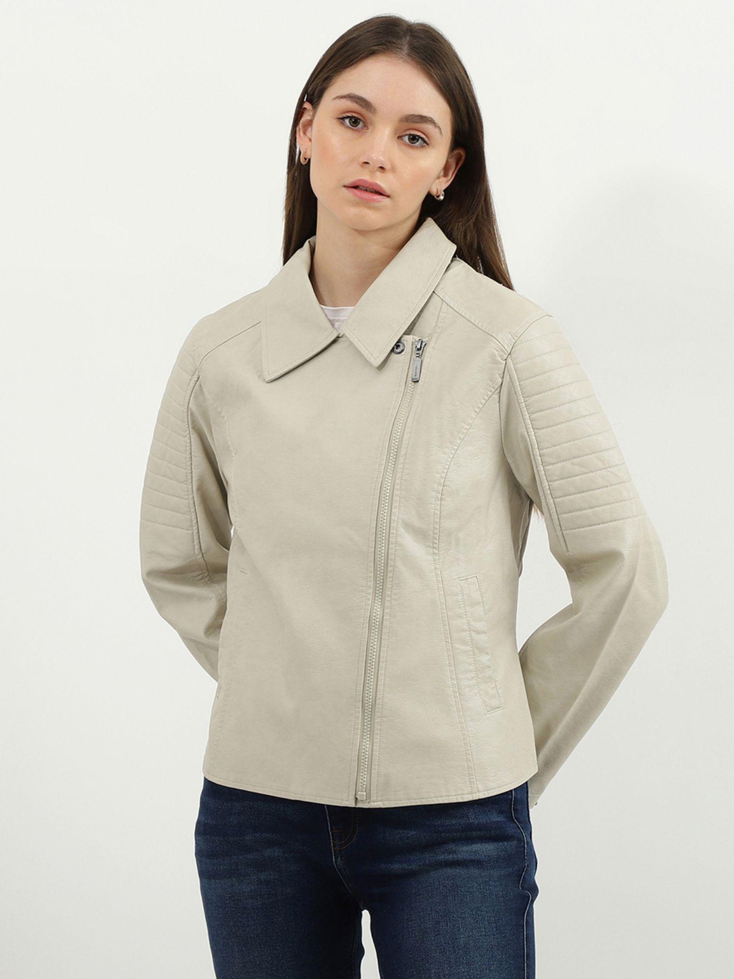 women solid shirt collar jacket