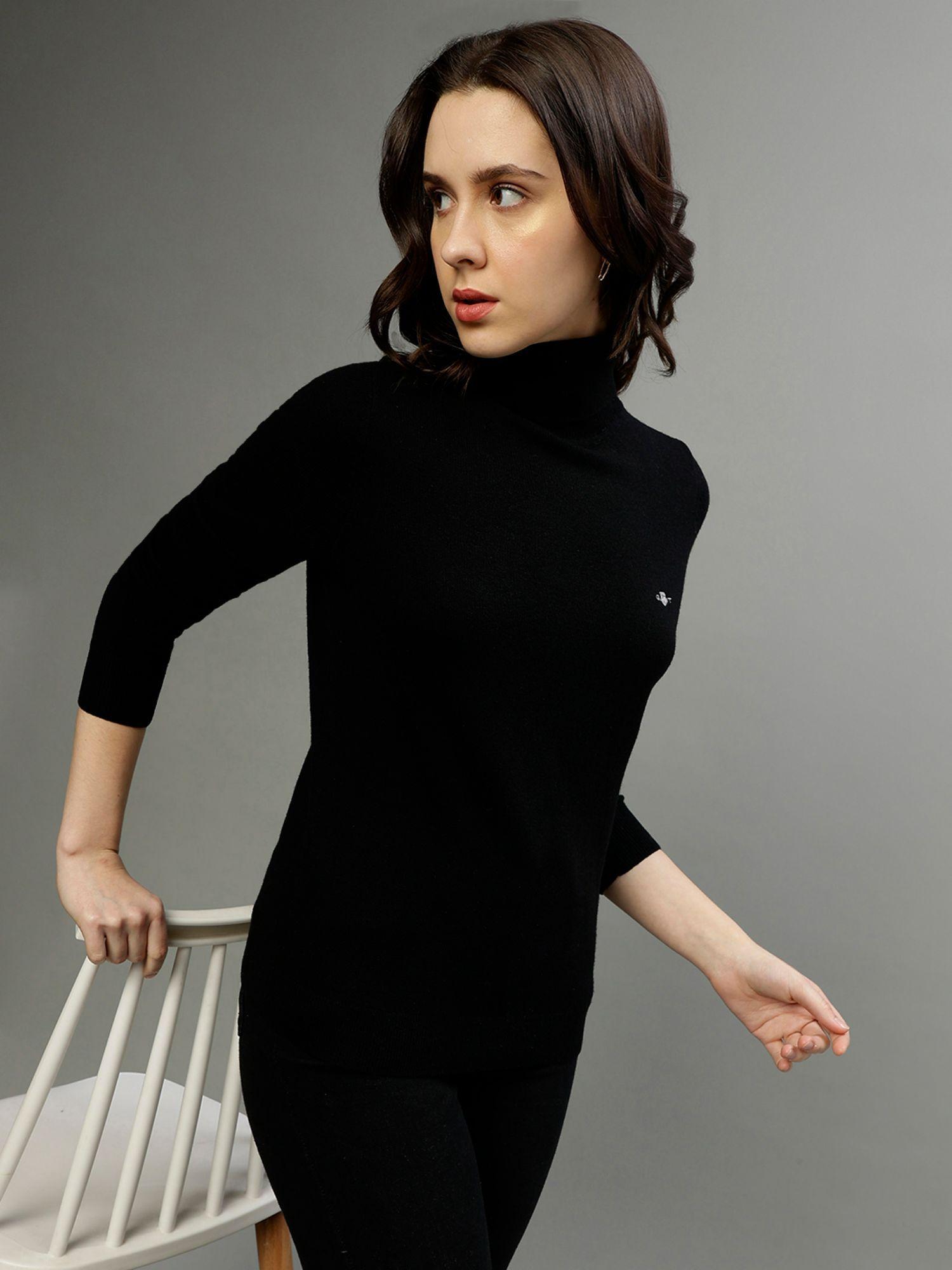women solid turtle neck full sleeves sweater