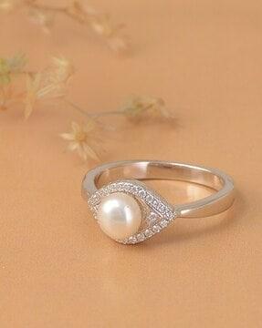 women sterling silver freshwater pearl evil eye ring