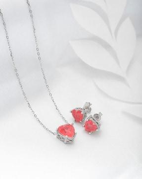 women sterling silver heart pendant & earrings set