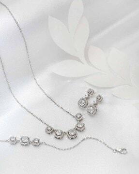 women sterling silver necklace with earrings & bracelet