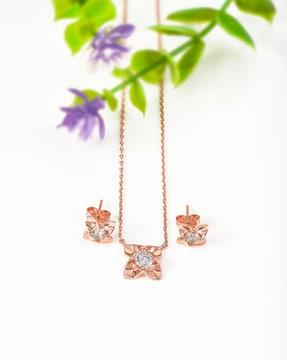 women sterling silver rose gold-plated pendant & earrings set
