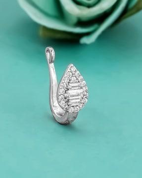 women sterling silver zircon-studded pear nose pin