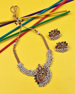women stone-studded necklace & earrings set