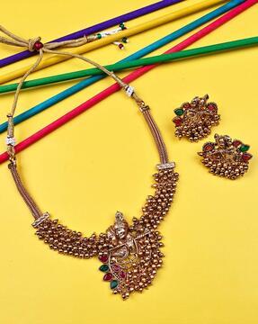 women stone-studded necklace & earrings set