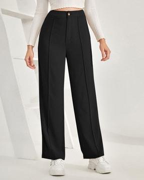 women straight fit pleat-front trousers