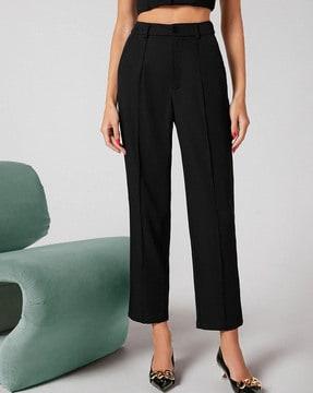 women straight fit pleat-front trousers
