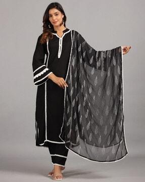 women straight kurta set & dupatta with embroidery