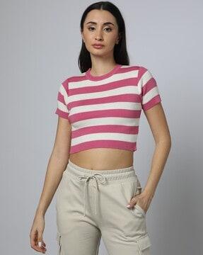 women-striped-crop-pullover
