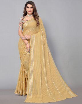 women striped saree with blouse piece