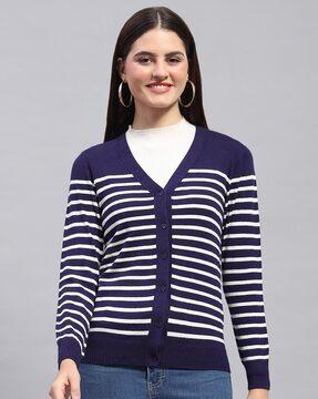 women striped v-neck cardigan