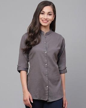 women tailored fit shirt with mandarin collar
