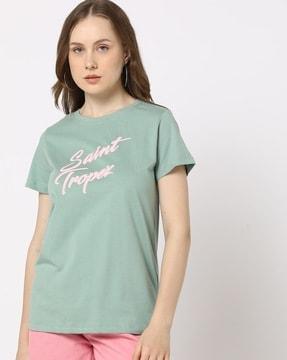 women typographic print crew-neck t-shirt