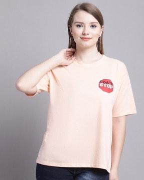 women typographic print loose fit crew-neck t-shirt