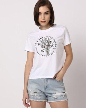 women typographic print relaxed fit crew-neck t-shirt