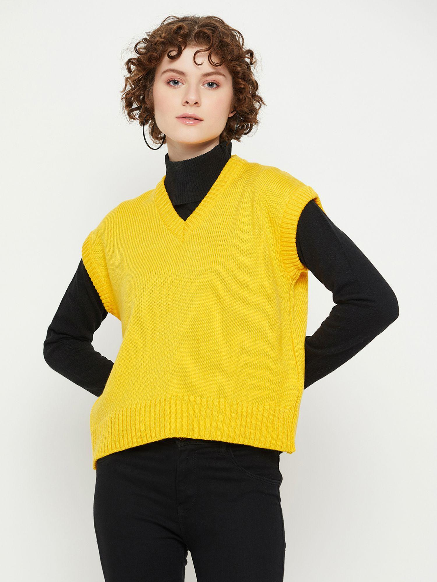 women v-neck sleeveless solid sweater