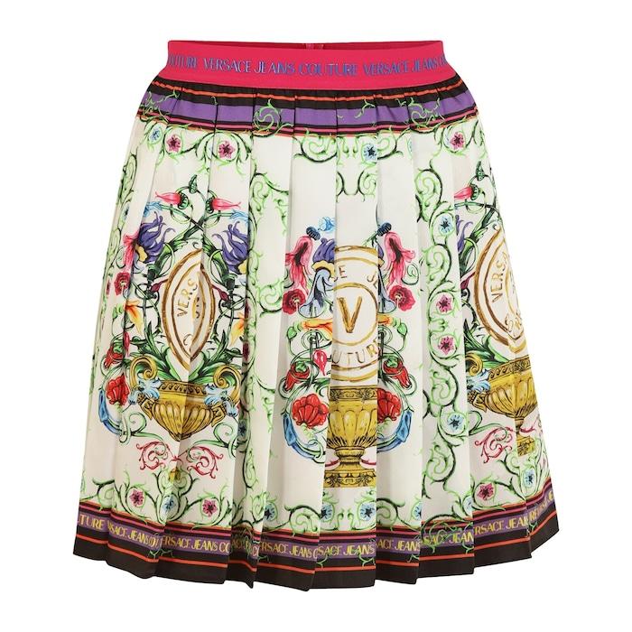 women white baroque printed pleated mini skirt