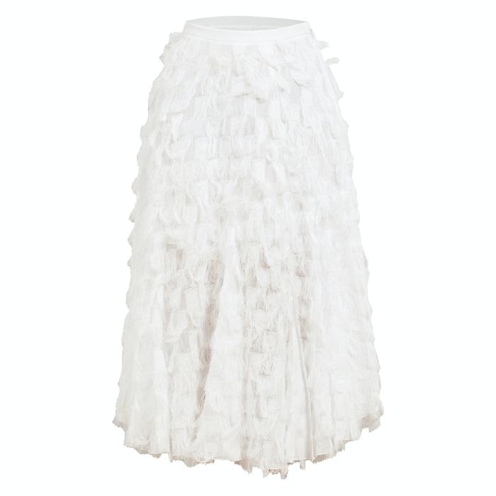 women white clipped godet midi skirt