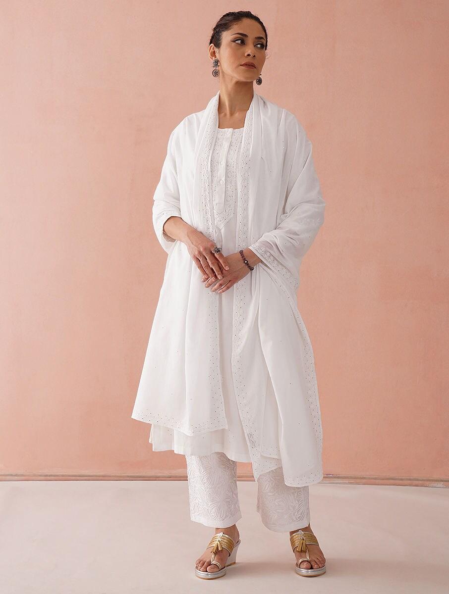 women white cotton chikankari collection dupatta