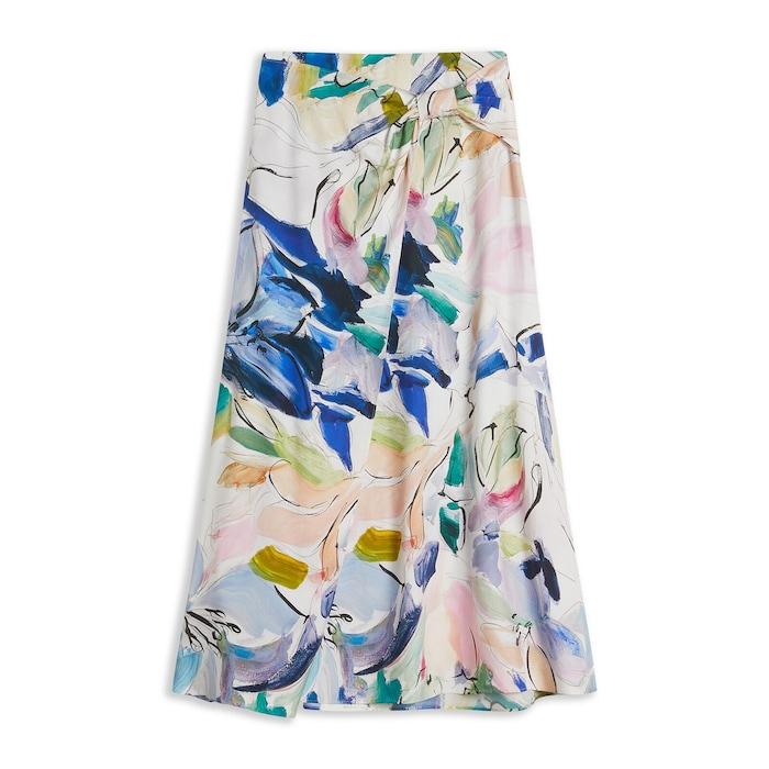 women white floral asymmetric twist slip skirt