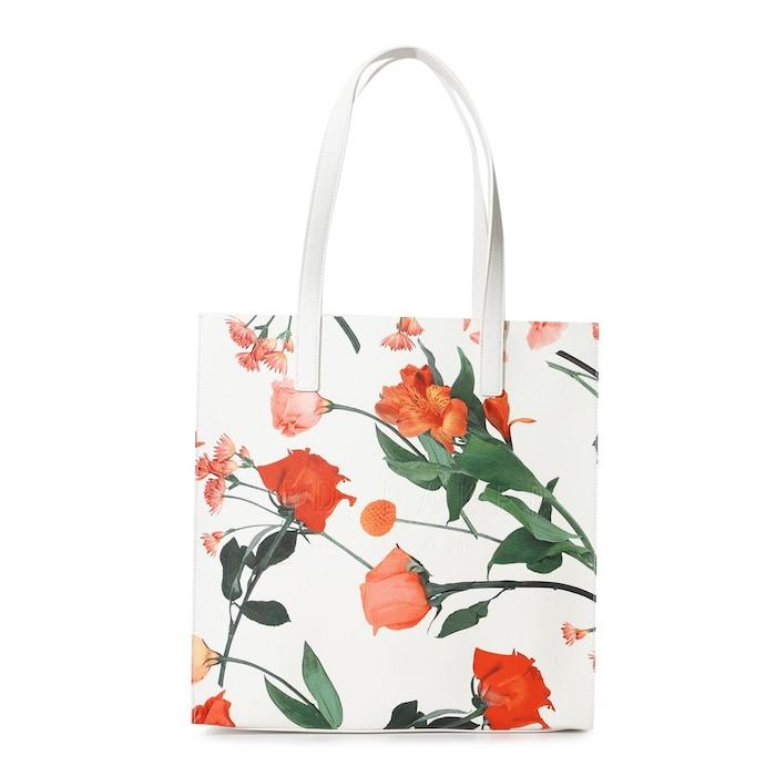 women white floral print large tote bag