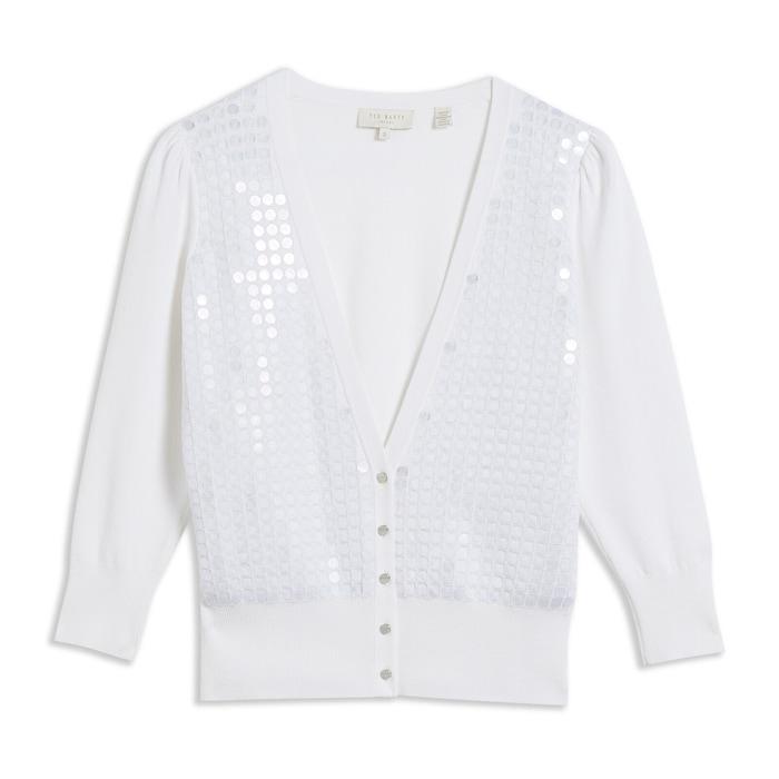 women white sequin detailed knitted  cardigan