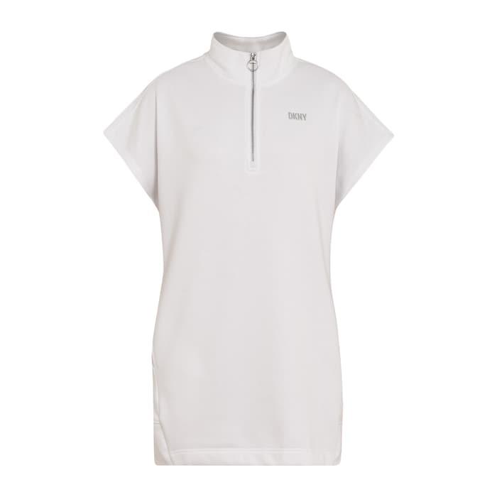 women white solid metallic logo half-zipper t-shirt dress