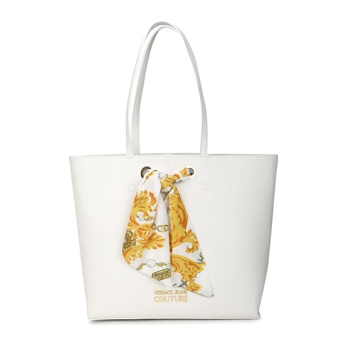 women white solid tote bag with scarf