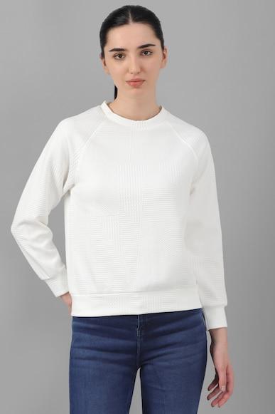 women white textured round neck sweatshirt