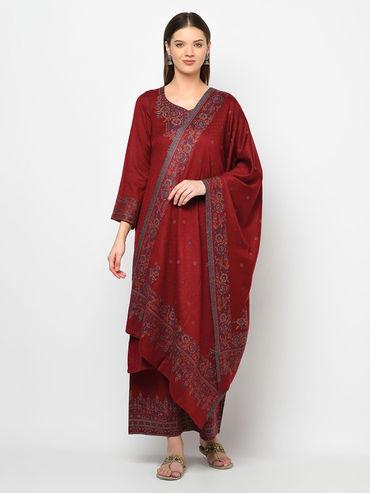 women winter acro wool woven suit with stole unstitched dress material (set of 2)