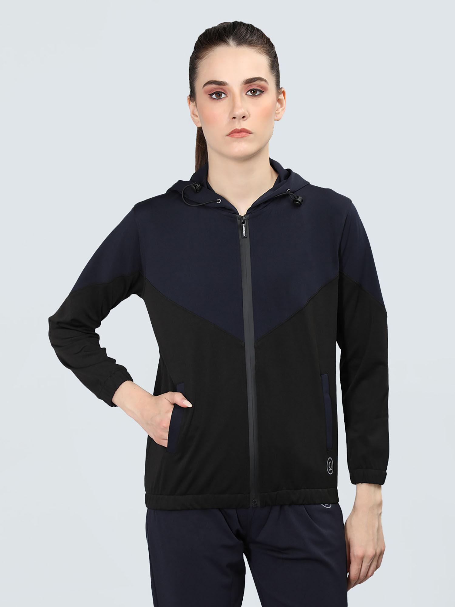 women winter sports wind cheater zipper stylish jacket-navy blue