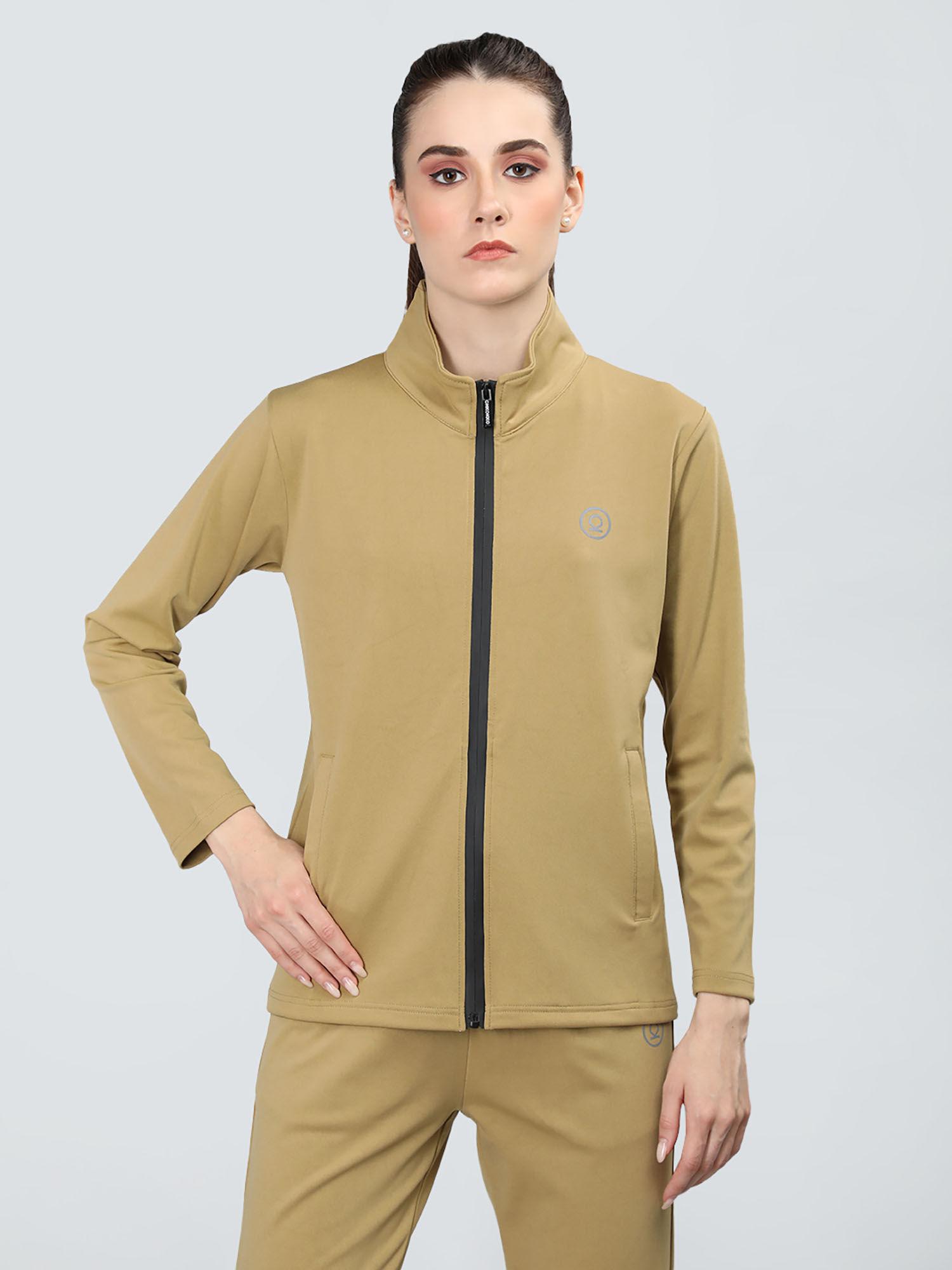 women winter sports zipper stylish jacket-brown