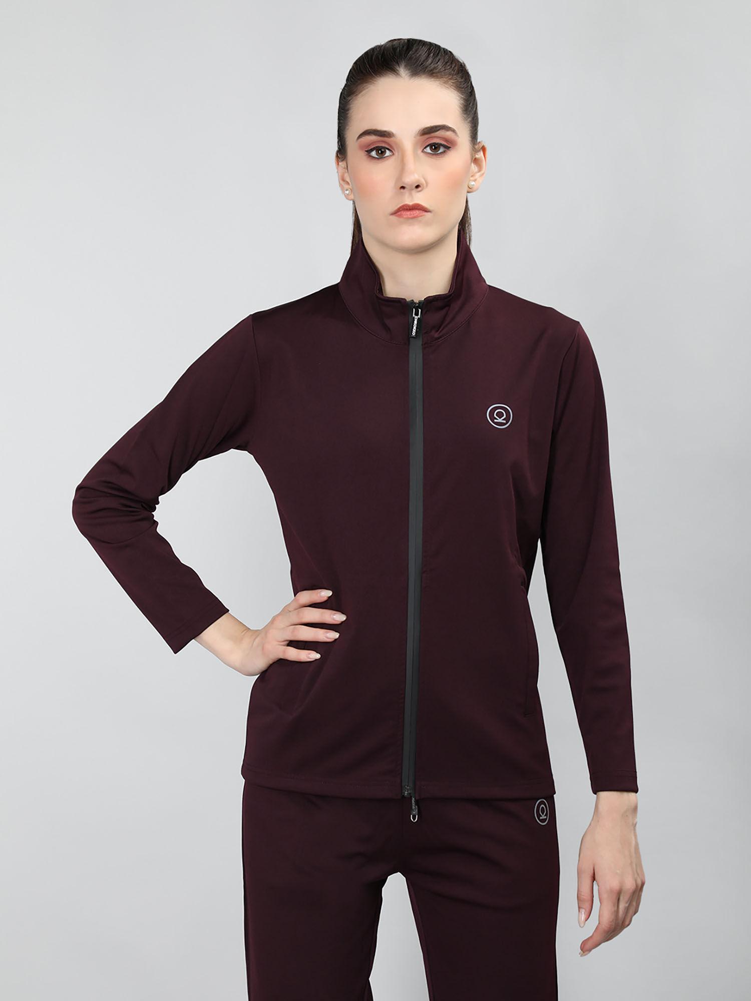 women winter sports zipper stylish jacket-wine