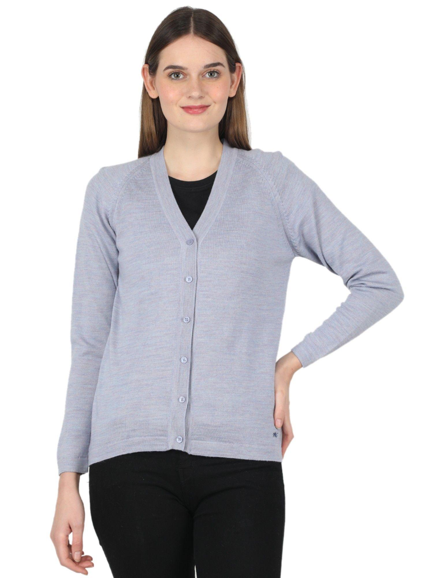 women wool lavender solid v-neck cardigan