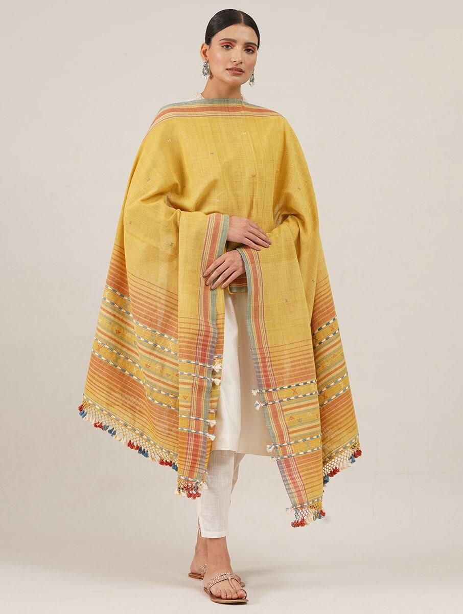 women yellow cotton bhujodi dupatta