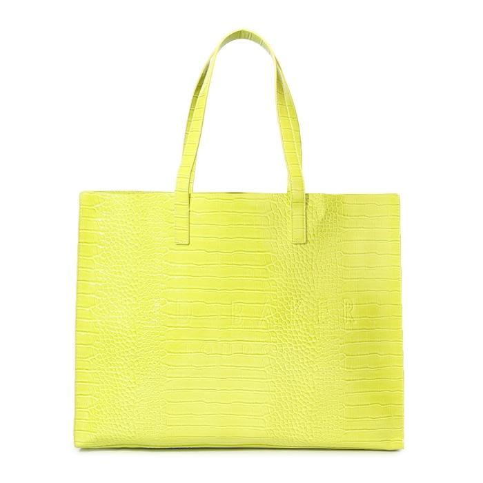women yellow croc-skin patterned tote bag