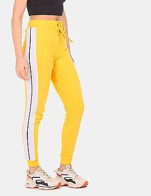 women yellow elasticized drawstring waist joggers