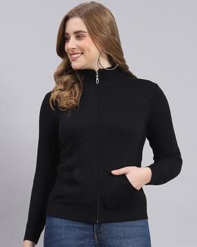 women zip-front cardigan with insert pockets