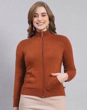 women zip-front cardigan with insert pockets