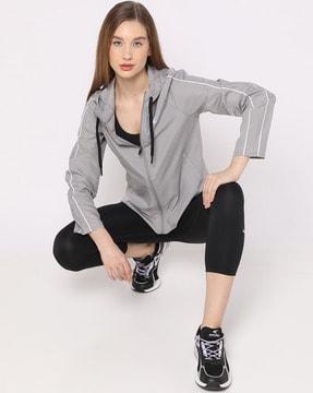 women zip-front hooded jacket with insert pockets