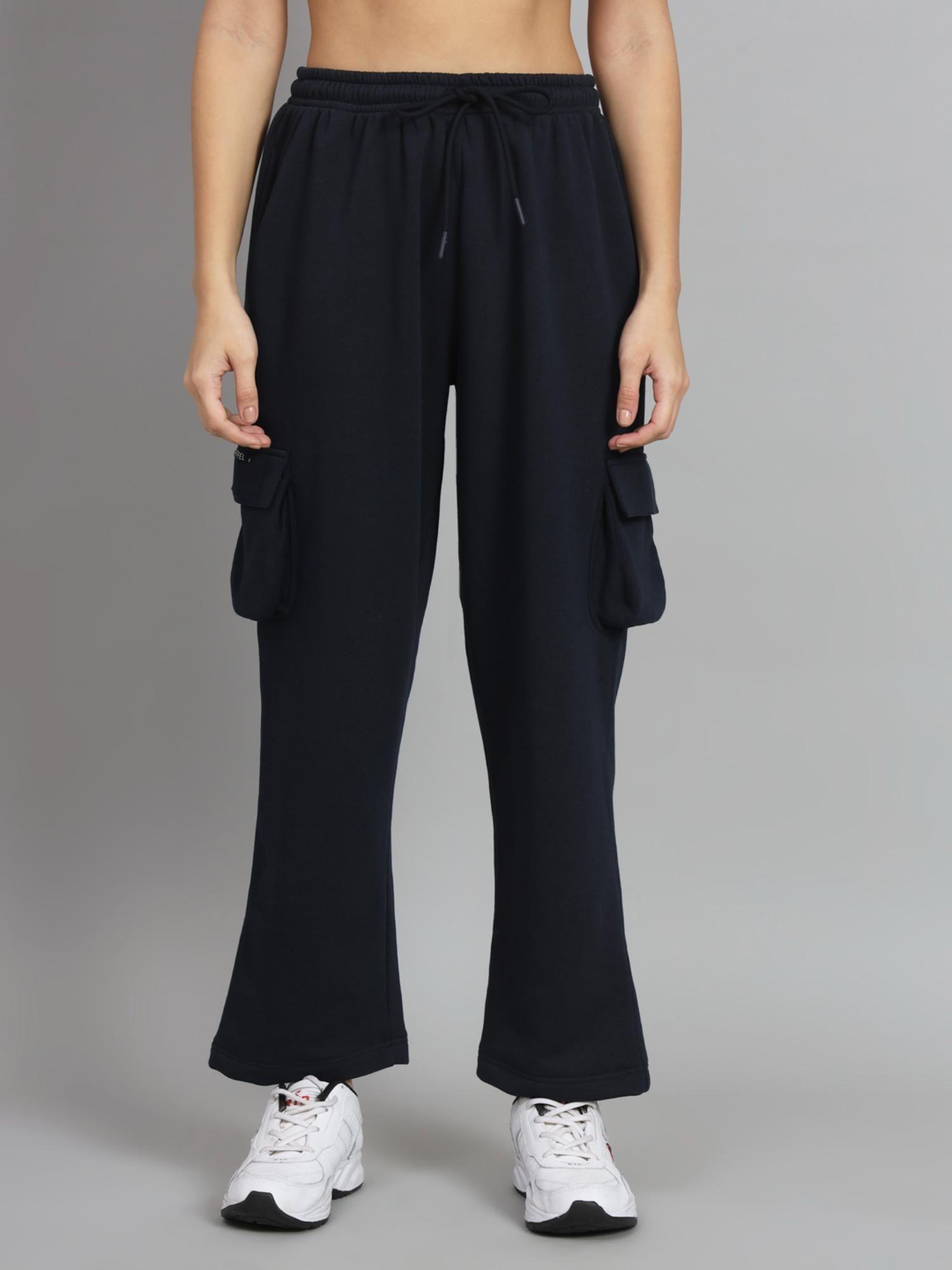 women’s basic solid oversized fit 5 pocket navy trackpants