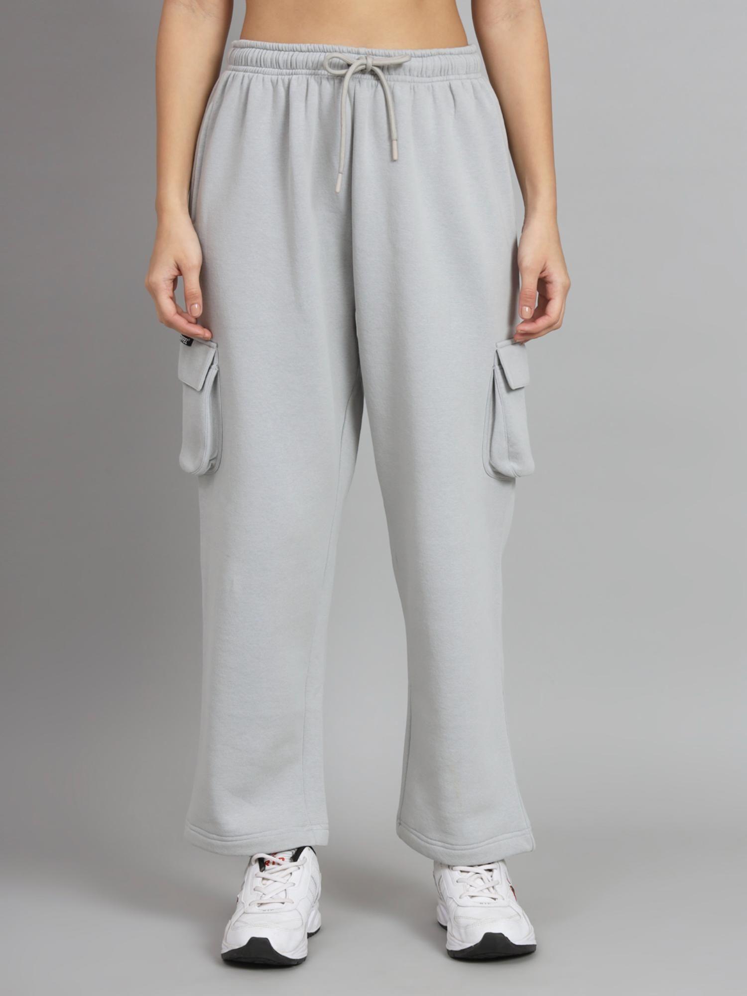 women’s basic solid oversized fit 5 pocket steel grey trackpants