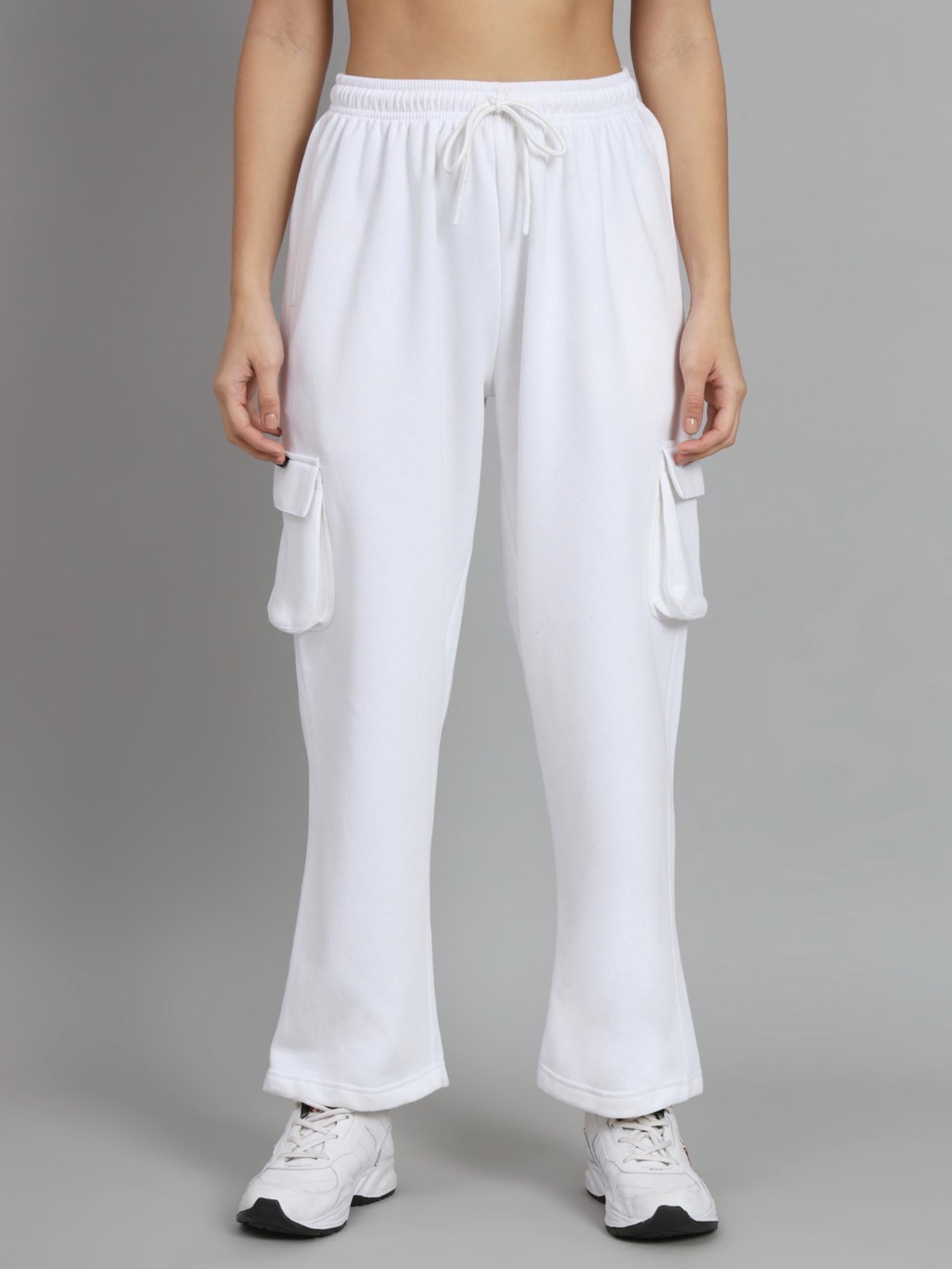 women’s basic solid oversized fit 5 pocket white trackpants