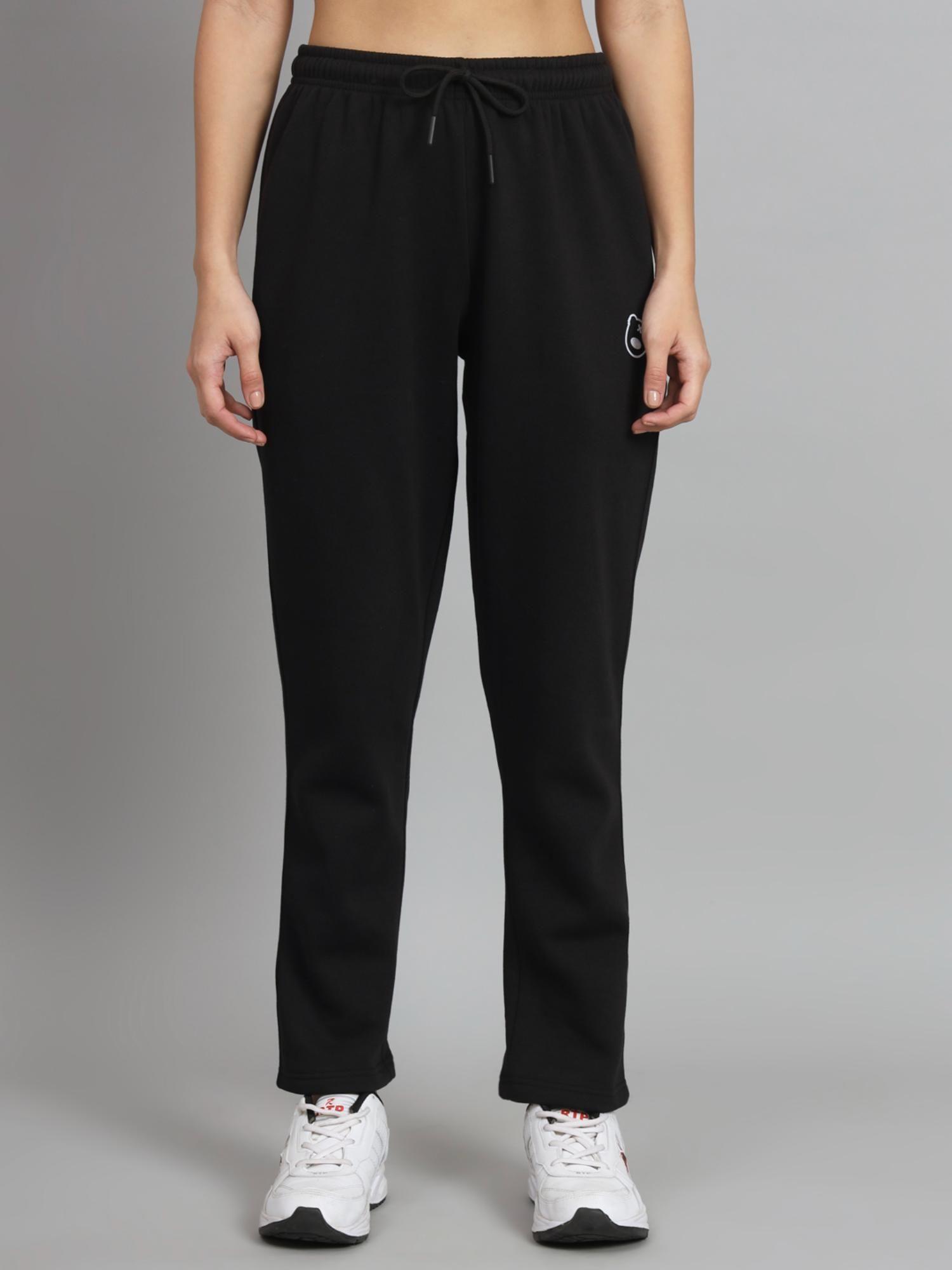 women’s basic solid oversized fit slit pocket black trackpants